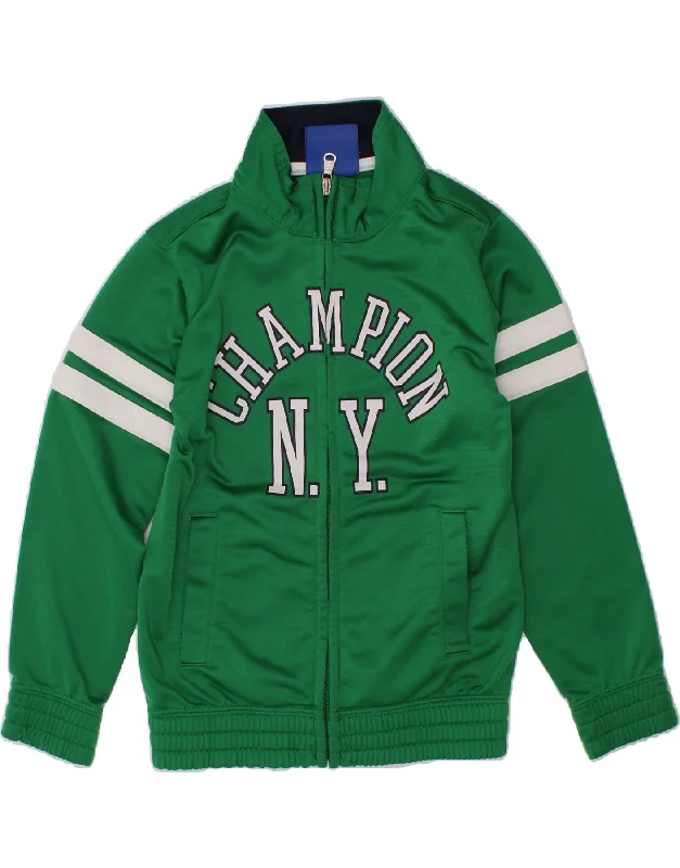 men's thermal jackets -CHAMPION Boys Graphic Tracksuit Top Jacket 3-4 Years 2XS Green Polyester