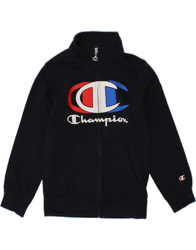 men's soft fleece jackets -CHAMPION Boys Graphic Tracksuit Top Jacket 5-6 Years XS Navy Blue Cotton