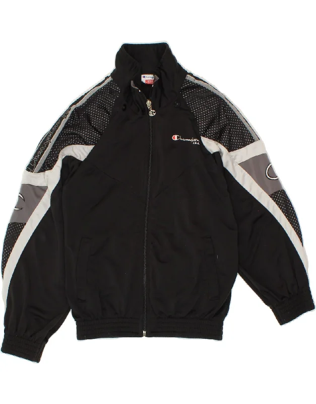 men's heavy-duty coats -CHAMPION Boys Graphic Tracksuit Top Jacket 9-10 Years Medium Black