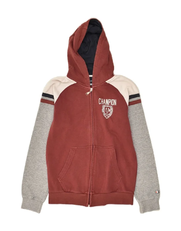 men's striped sweaters -CHAMPION Boys Graphic Zip Hoodie Sweater 11-12 Years Large Burgundy