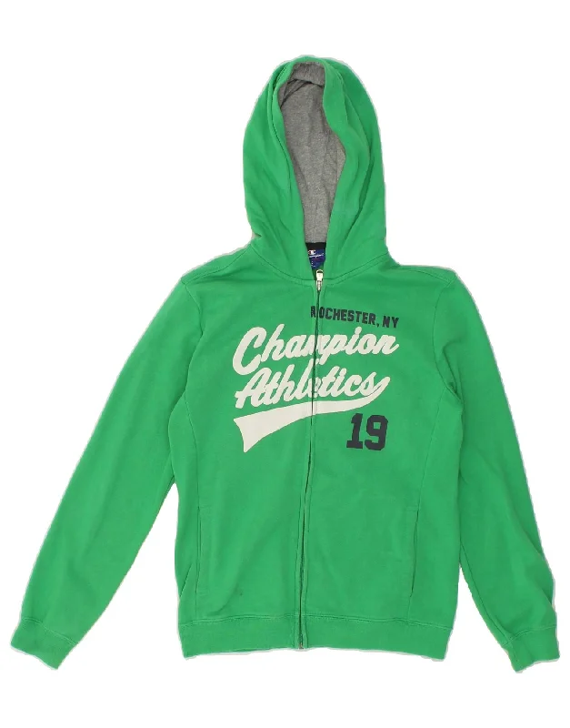 men's performance sweaters -CHAMPION Boys Graphic Zip Hoodie Sweater 11-12 Years Large Green Cotton