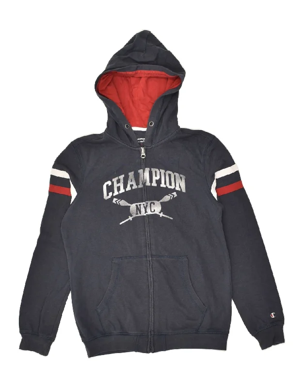 men's soft knit sweaters -CHAMPION Boys Graphic Zip Hoodie Sweater 11-12 Years Large  Navy Blue