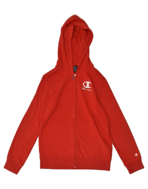 men's luxurious sweaters -CHAMPION Boys Graphic Zip Hoodie Sweater 11-12 Years Large  Red Cotton