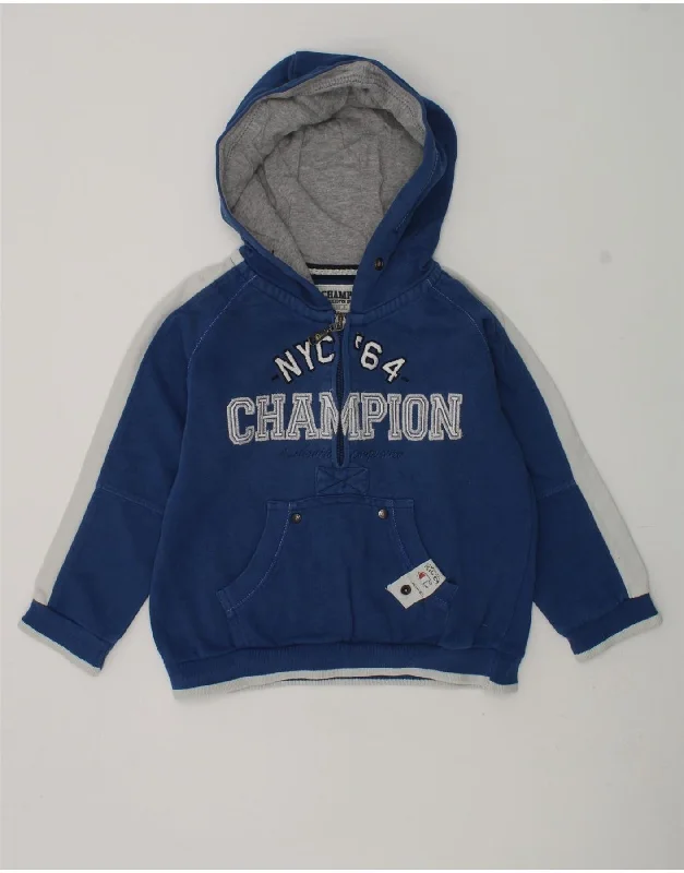 men's hooded sweaters -CHAMPION Boys Graphic Zip Hoodie Sweater 3-4 Years 2XS Navy Blue Cotton