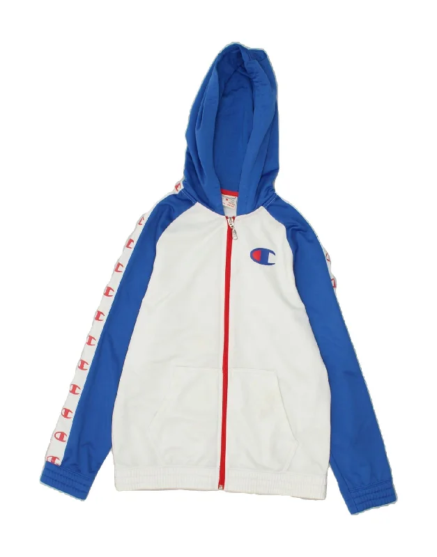 men's lightweight pullover sweaters -CHAMPION Boys Graphic Zip Hoodie Sweater 9-10 Years Medium White