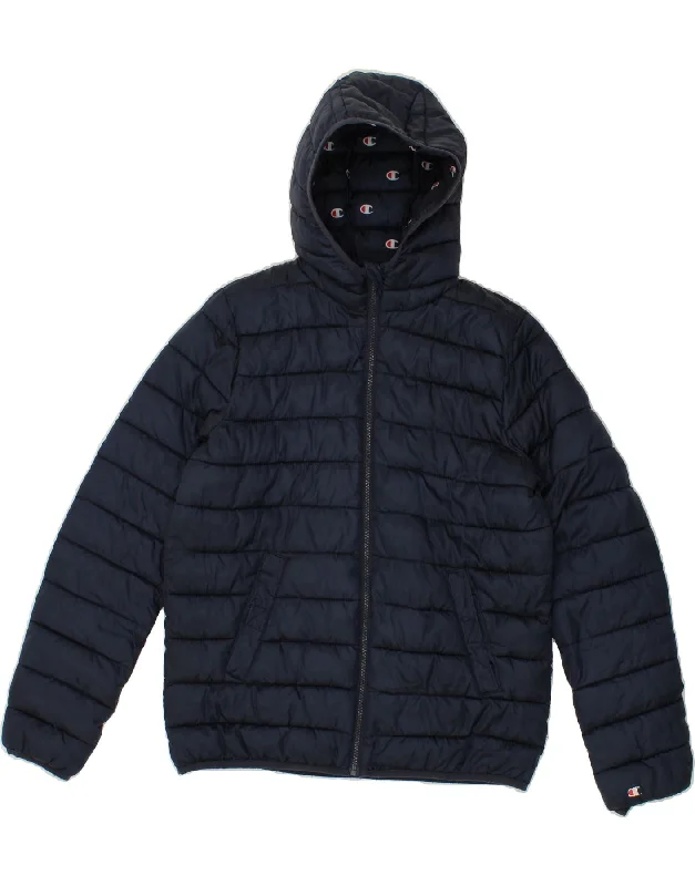 men's outdoor hiking jackets -CHAMPION Boys Hooded Padded Jacket 13-14 Years Navy Blue Polyester