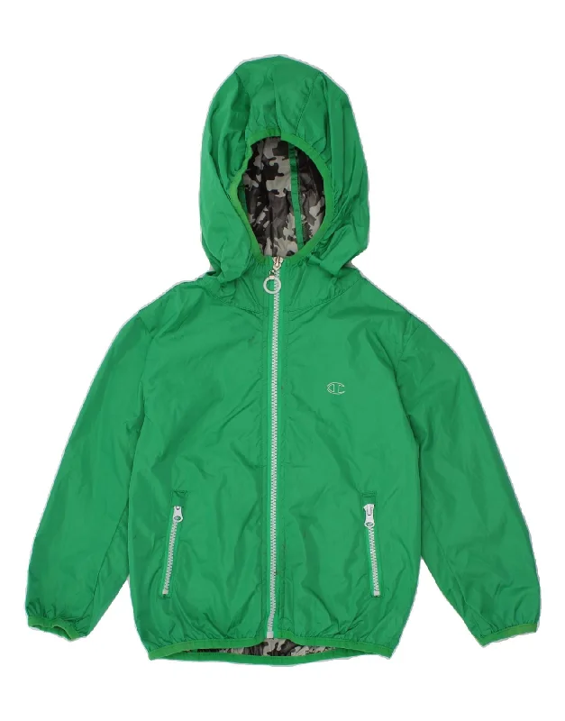 men's winter jackets -CHAMPION Boys Hooded Rain Jacket 3-4 Years 2XS Green Polyamide