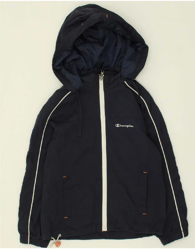 men's bomber jackets -CHAMPION Boys Hooded Rain Jacket 5-6 Years XS Navy Blue Polyamide