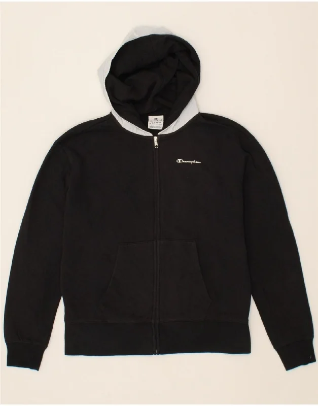 men's oversized sweaters -CHAMPION Boys Zip Hoodie Sweater 15-16 Years 2XL Black Colourblock Cotton