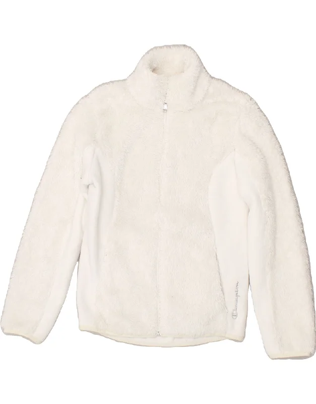 men's jacket for cold weather -CHAMPION Girls Fleece Jacket 9-10 Years Medium  White Polyester