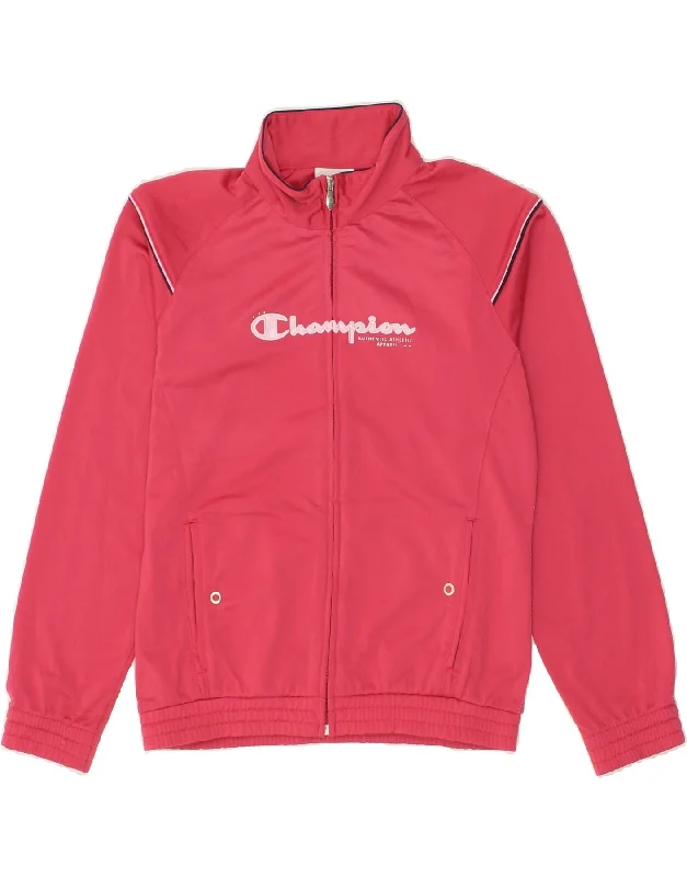 men's jacket for cold weather -CHAMPION Girls Graphic Tracksuit Top Jacket 13-14 Years XL Pink Polyester