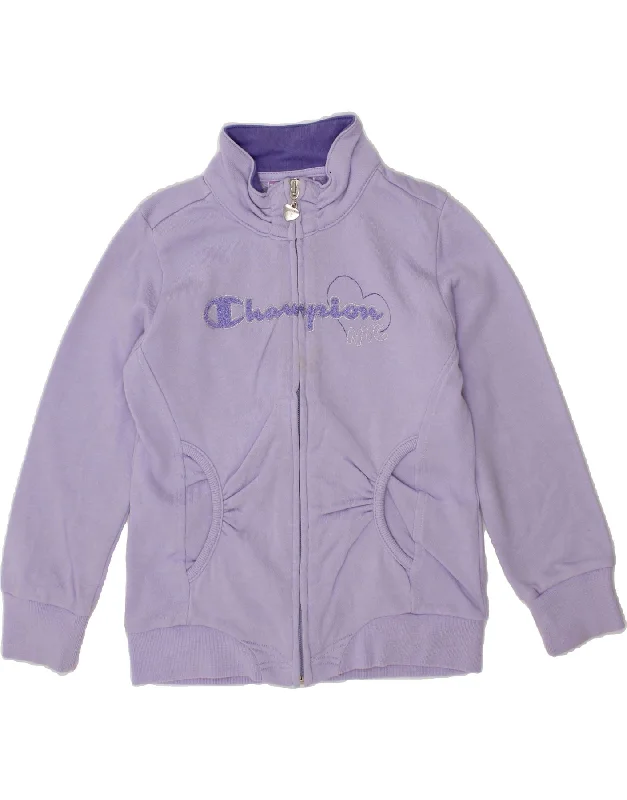 men's custom jackets -CHAMPION Girls Graphic Tracksuit Top Jacket 3-4 Years 2XS Purple Cotton