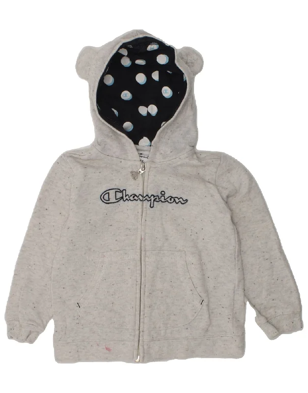 men's sweater for cold weather -CHAMPION Girls Graphic Zip Hoodie Sweater 2-3 Years Large  Grey Cotton