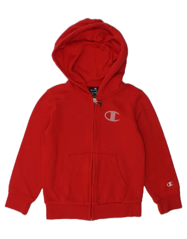 men's fitted sweaters -CHAMPION Girls Graphic Zip Hoodie Sweater 3-4 Years 2XS Red Cotton