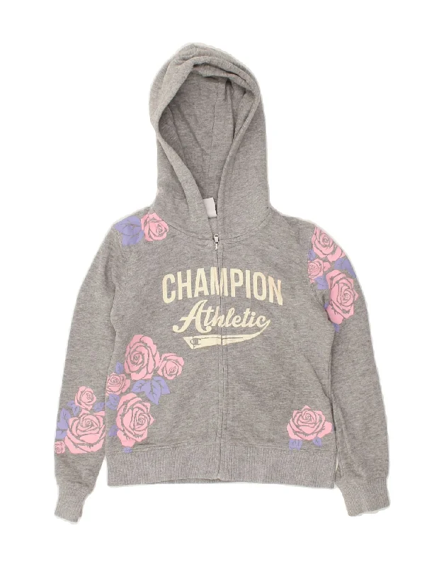 men's wool-blend sweaters -CHAMPION Girls Graphic Zip Hoodie Sweater 5-6 Years XS Grey Floral Cotton