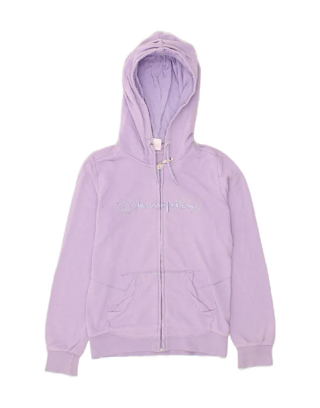 men's warm cardigans -CHAMPION Girls Graphic Zip Hoodie Sweater 9-10 Years Medium Purple Cotton