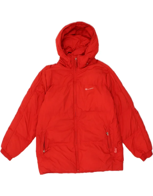 men's outdoor jackets -CHAMPION Girls Hooded Padded Jacket 13-14 Years XL Red Polyamide