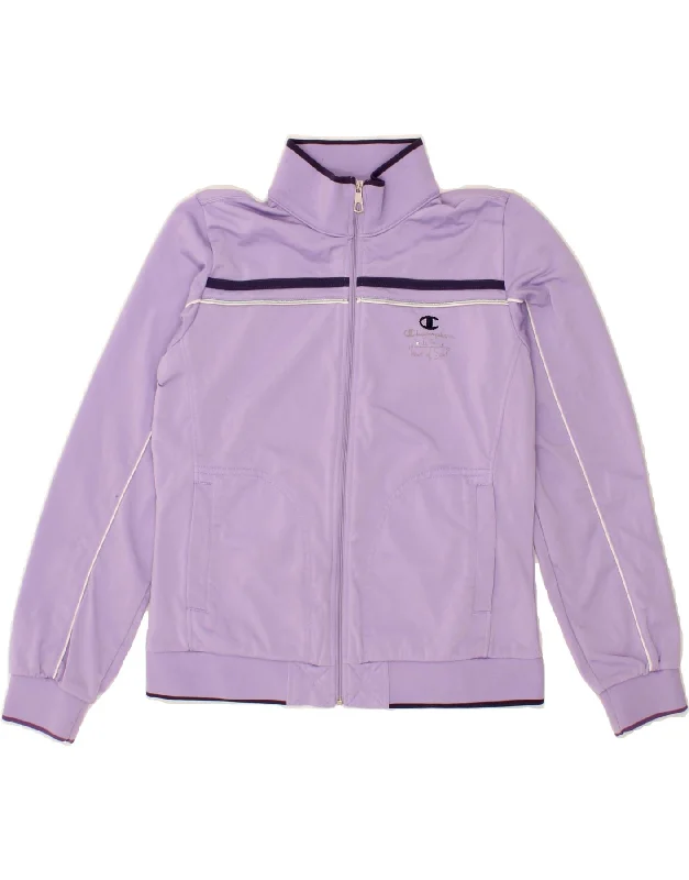 men's zip-up jackets -CHAMPION Girls Tracksuit Top Jacket 13-14 Years XL Purple Polyester