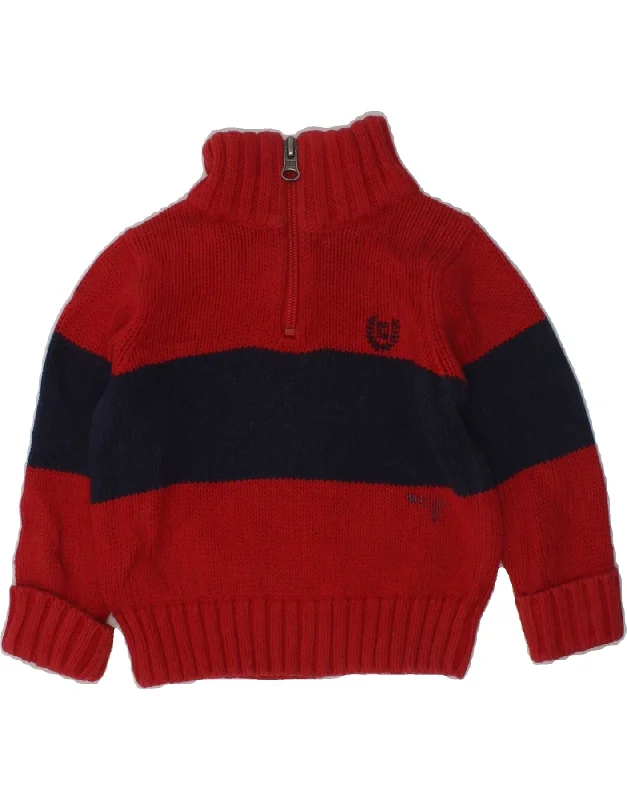 men's wool sweater vests -CHAPS Baby Boys Zip Neck Jumper Sweater 9-12 Months Red Colourblock Cotton