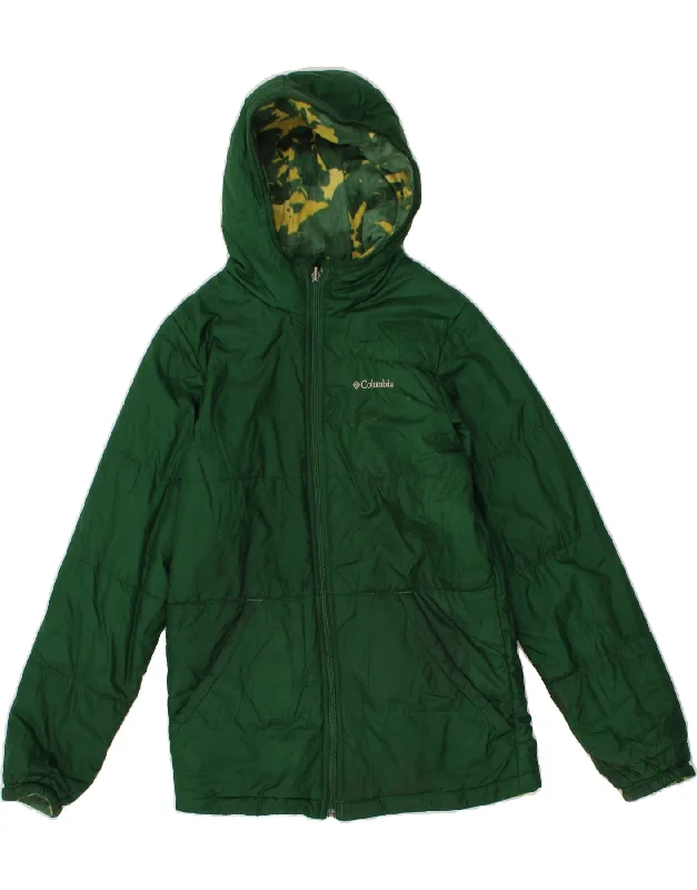 men's insulated jackets -COLUMBIA Boys Hooded Reversible Jacket 15-16 Years XL Green Polyester