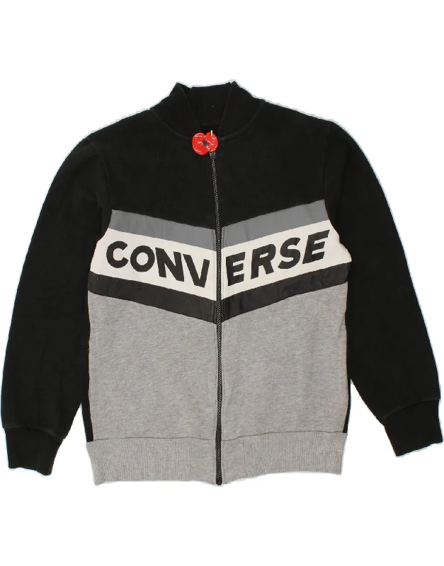 men's athletic jackets for running -CONVERSE Boys Graphic Tracksuit Top Jacket 12-13 Years Large Black