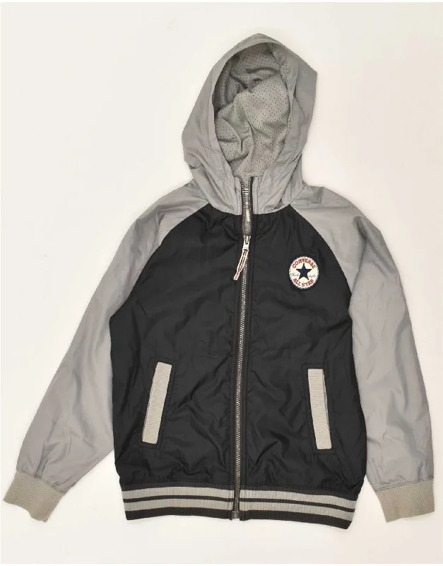 men's formal jackets -CONVERSE Boys Hooded Bomber Jacket 10-11 Years Medium Grey Colourblock