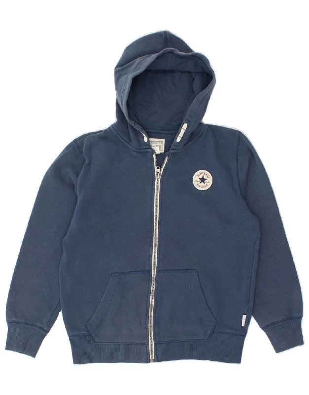 men's turtleneck pullover sweaters -CONVERSE Boys Zip Hoodie Sweater 10-11 Years Medium Navy Blue Cotton