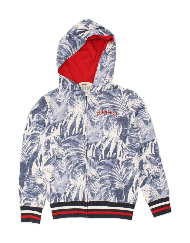 men's breathable wool sweaters -CONVERSE Boys Zip Hoodie Sweater 11-12 Years Blue Floral Cotton Hawaiian