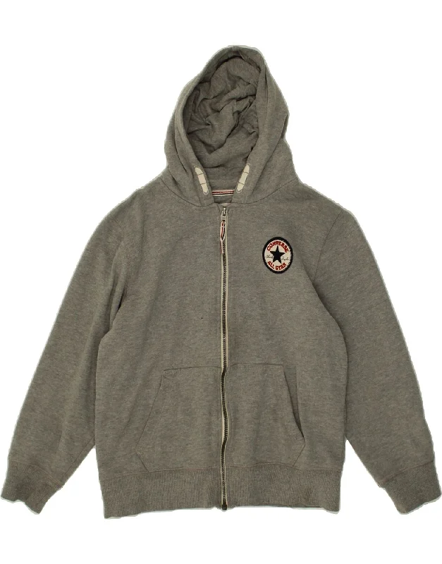 men's ribbed sweaters -CONVERSE Boys Zip Hoodie Sweater 12-13 Years Grey Cotton