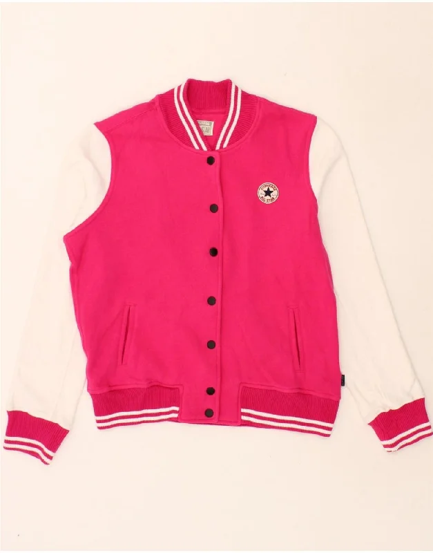 men's padded jackets -CONVERSE Girls Varsity Jacket 13-14 Years Large Pink Colourblock Cotton