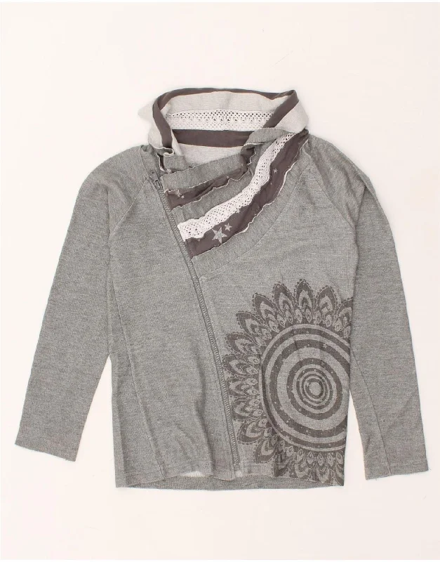 men's high-quality cashmere sweaters -DESIGUAL Girls Graphic Cardigan Sweater 11-12 Years Grey Cotton