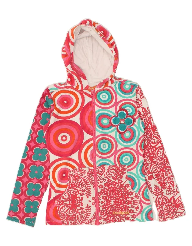 men's formal wool sweaters -DESIGUAL Girls Zip Hoodie Sweater 9-10 Years Pink Floral Cotton