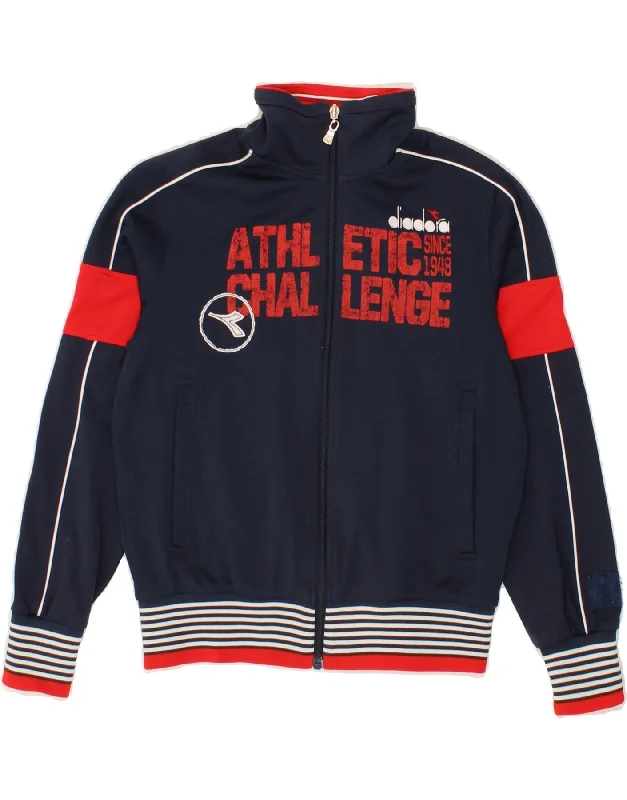 men's casual blazers -DIADORA Boys Graphic Tracksuit Top Jacket 11-12 Years Navy Blue