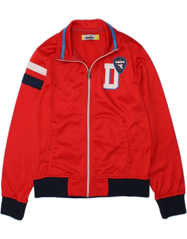 men's athletic jackets for running -DIADORA Boys Graphic Tracksuit Top Jacket 9-10 Years Large  Red Polyester