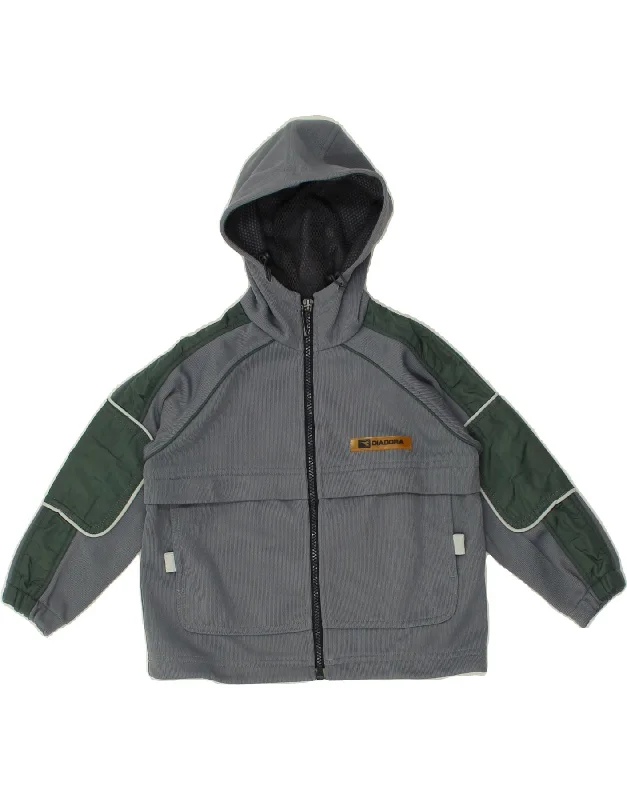 men's premium wool sweaters -DIADORA Boys Graphic Zip Hoodie Sweater 3-4 Years Grey Colourblock