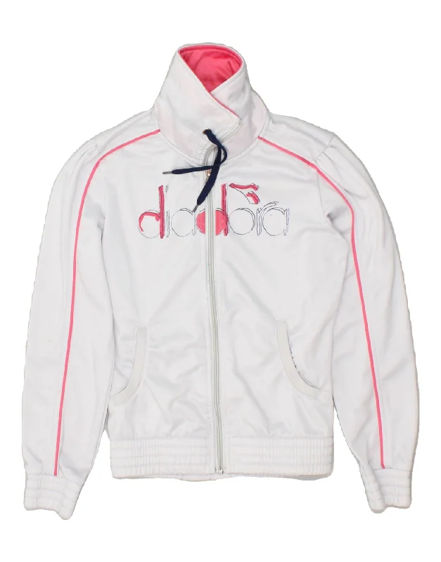 men's sports jackets -DIADORA Girls Graphic Tracksuit Top Jacket 11-12 Years XL White Polyester