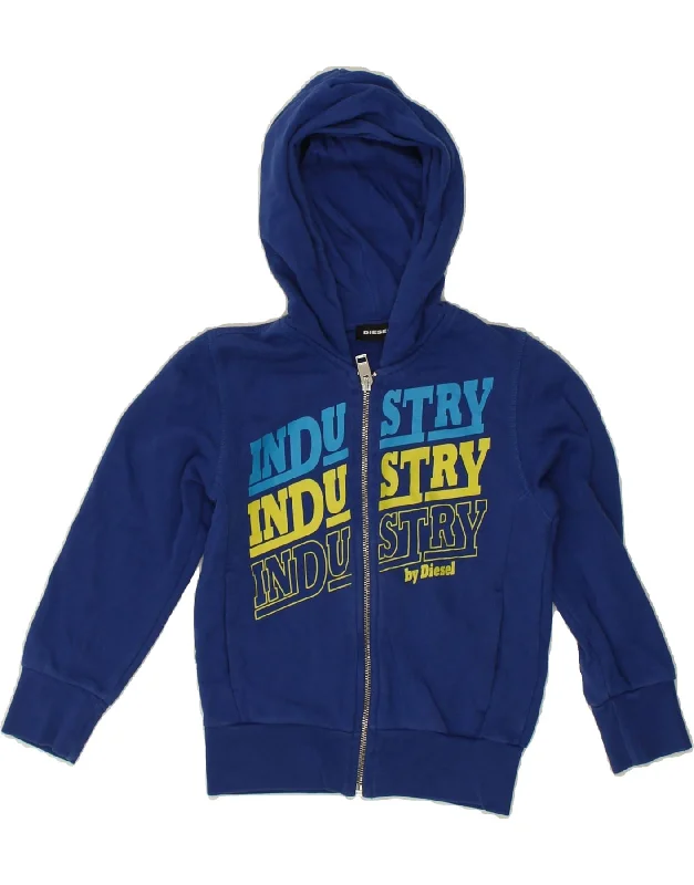 men's cozy sweaters -DIESEL Boys Graphic Zip Hoodie Sweater 5-6 Years Blue Cotton