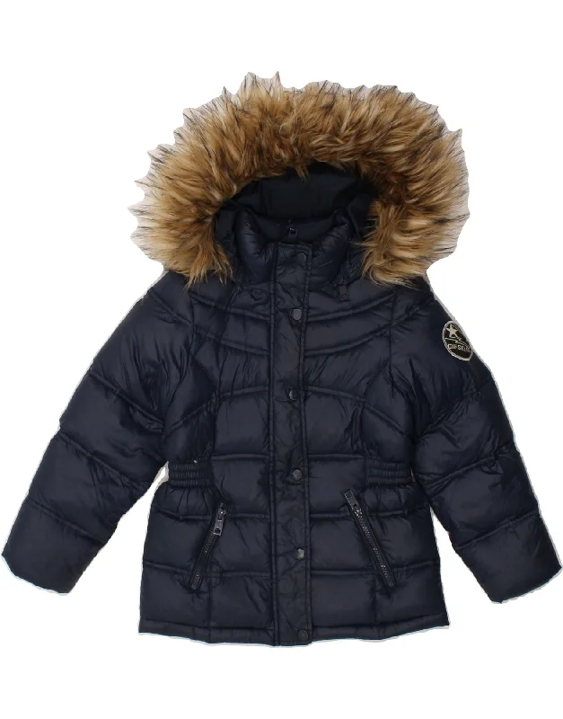 men's classic bomber jackets -DIESEL Girls Hooded Padded Jacket 5-6 Years Navy Blue Nylon