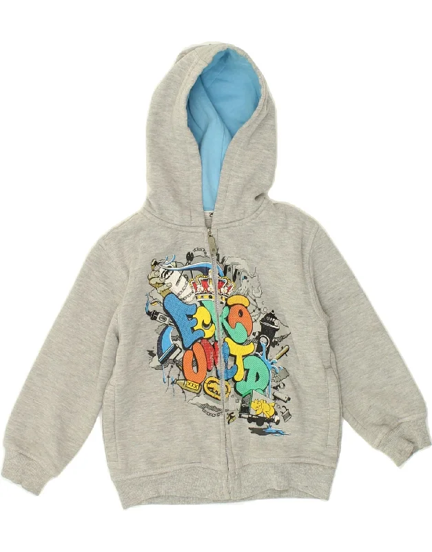 men's sweater for cold weather -ECKO UNLTD Boys Graphic Zip Hoodie Sweater 4-5 Years Grey Cotton