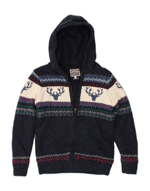 men's wool sweaters -FAT FACE Boys Hooded Cardigan Sweater 10-11 Years Navy Blue Fair Isle