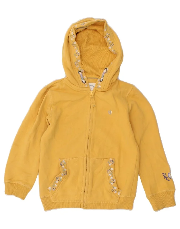 men's outdoor sweaters -FAT FACE Girls Graphic Zip Hoodie Sweater 6-7 Years Yellow Cotton