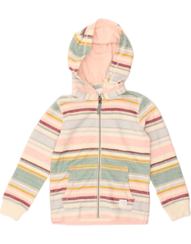 men's sweater for office -FAT FACE Girls Zip Hoodie Sweater 6-7 Years Multicoloured Striped Cotton