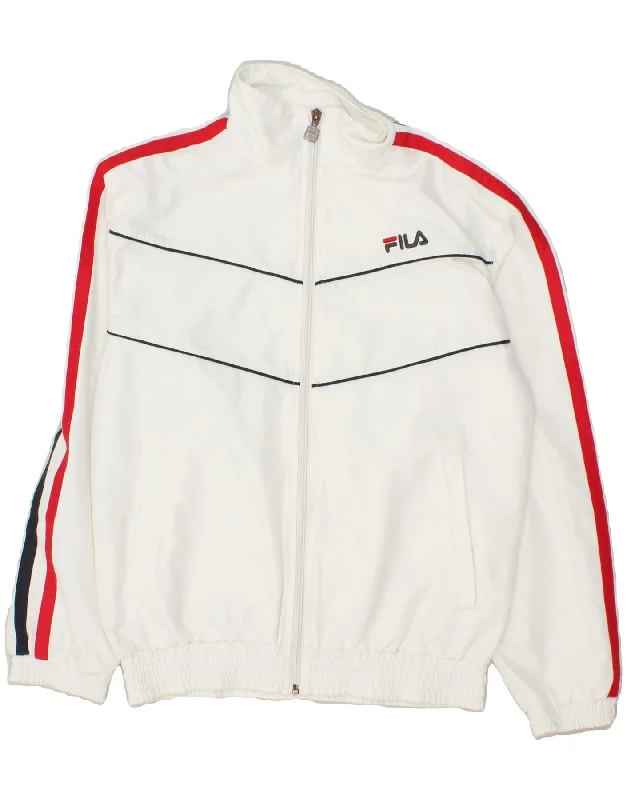 men's trendy jackets for winter -FILA Boys Graphic Tracksuit Top Jacket 15-16 Years Large  White