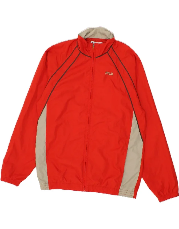 men's classic jackets -FILA Boys Graphic Tracksuit Top Jacket 15-16 Years Orange Colourblock