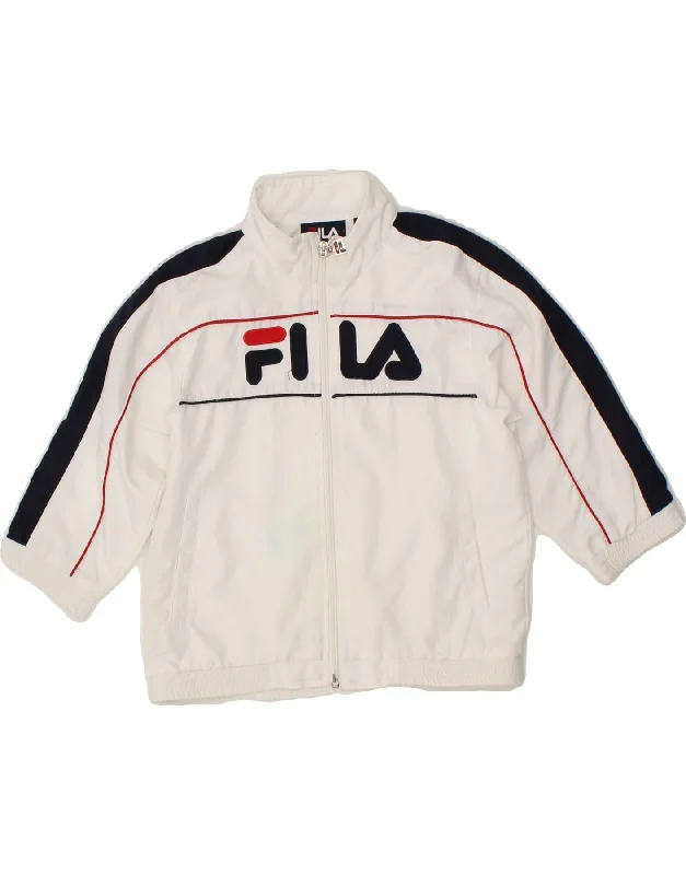 men's packable jackets -FILA Boys Graphic Tracksuit Top Jacket 5-6 Years White Colourblock