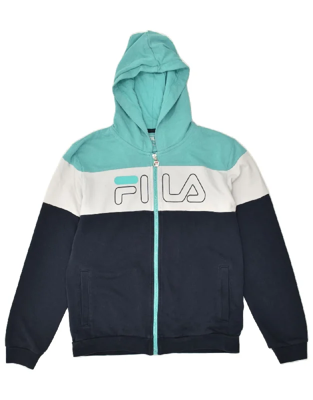 men's thick wool sweaters -FILA Boys Graphic Zip Hoodie Sweater 13-14 Years Navy Blue Colourblock