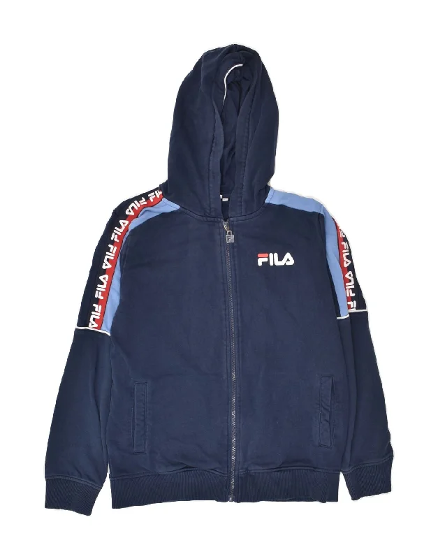 men's cotton sweaters -FILA Boys Graphic Zip Hoodie Sweater 13-14 Years Navy Blue Cotton