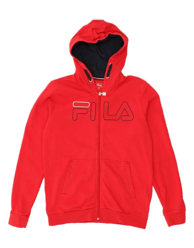 men's v-neck sweaters -FILA Boys Graphic Zip Hoodie Sweater 14-15 Years Red Cotton