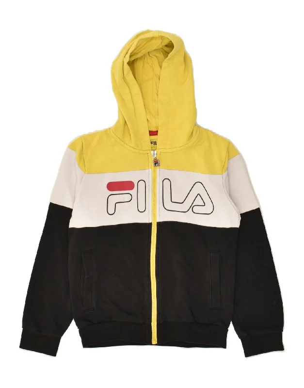 men's everyday knit sweaters -FILA Boys Graphic Zip Hoodie Sweater 7-8 Years Multicoloured Colourblock