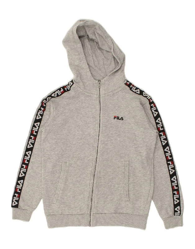 men's comfortable wool sweaters -FILA Boys Graphic Zip Hoodie Sweater 9-10 Years Grey Cotton